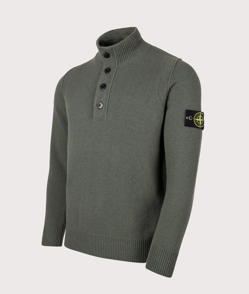Stone Island Mens Button Neck Lambswool Jumper